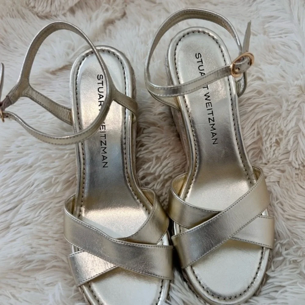 Stuart Weitzman Dayna Metallic Crisscross Espadrille Sandals NWOT